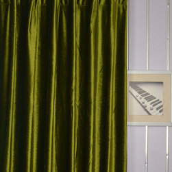 Hotham Green and Blue Plain Ready Made Velvet Curtains and Fabrics Dark Moss Gre - Curtains