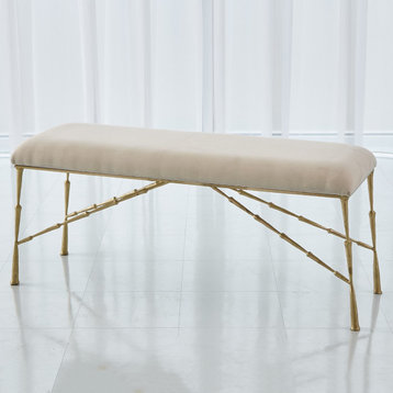 Gold Brass Minimalist Arch Long Bench  Metal Frame Customizable Cushion Ottoman