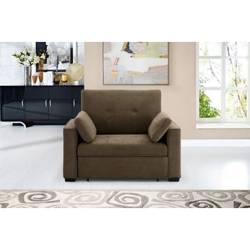 Nantucket Pull-Out Chenille Sleeper Sofa With Accent Pillows, Cappuccino, Twin