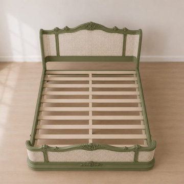 French Country Cane Bed Frame | Woven Cane Headboard and Footboard