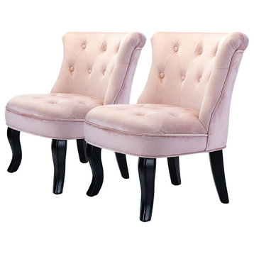 Upholstered Accent Chair With Tufted Back, Set of 2, Pink