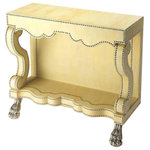 EuroLux Home - Console Table Art Nouveau Paw Feet Lion Polished Cream Cosmopolitan - Item #:BT-1158Overall measurements (inches)34H x 36W x 14D .An Art Nouveau Styled Creamy Leather Console Table . Crafted In Creamy Leather, And Featuring A Hairy Paw Foot In High Polished Aluminum With Leather Tack Accents, This A Highly Stylised Console Table Of A Sculptural Silhouette.Overall Condition is New. Material(s):Nickel Tacks,Aluminum,PVC,MDF,Leather.Style:Art Nouveau.Dates to circaNew.