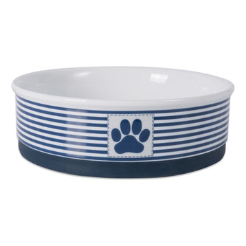 DII Pet Bowl Paw Patch Stripe Nautical Blue Large 7.5dx2.4h
