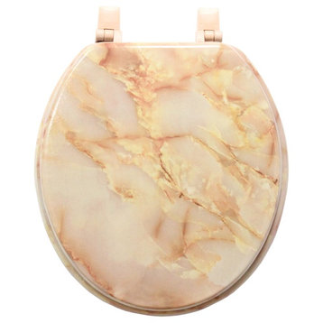 Trimmer Faux Marble Design Wood Toilet Seat, Pink Marble