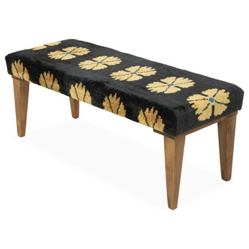 Bench Upholstered with Silk Velvet Ikat Fabric