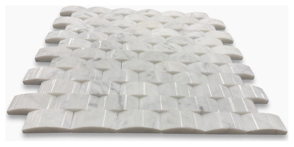 Carrara Marble 3D Cambered Arched Mosaic Tile Polished Venato Carrera, 1 sheet