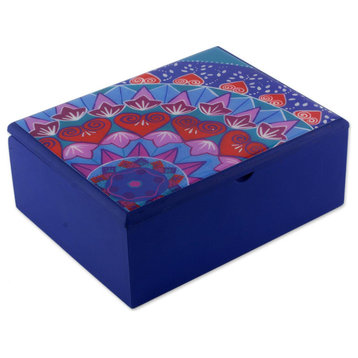 Novica Handmade Blue Delight Decoupage Wood Tea Box