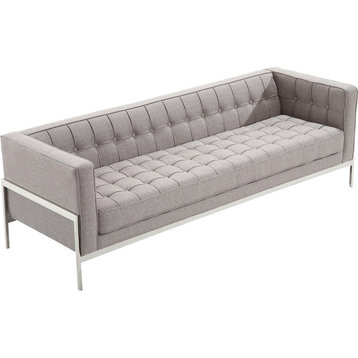 Andre Contemporary Sofa, Gray Tweed and Stainless Steel