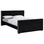 Meridian Furniture - Dillard Velvet Upholstered Bed, Black, Full - Lend your bedroom an elegant look with this Dillard velvet bed. Live out your velvet fantasy with this bed's soft black velvet upholstery that runs the full length of the bed from headboard to footboard and is trimmed with velvet piping in a contrasting color for a contemporary vibe. Dark espresso wood legs provide added support for the bed, which can be used without a box spring if desired.