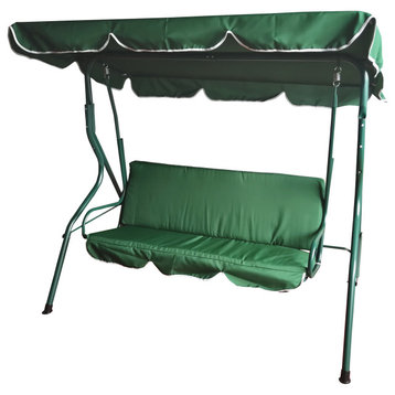 3-Seater Outdoor Patio Swing with Adjustable Canopy, Green