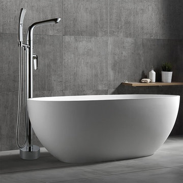 Stylish Polished Chrome Freestanding Tub Filler Solid Brass Bathtub Faucet
