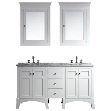 Eviva New York 60" White  Vanity, with White Marble Carrera Counter-top, & Sink