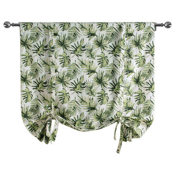 Artemis Olive Green Printed Cotton Tie-Up Window Shade Single Panel, 46W x 63L