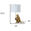 26" Antiqued Gold Sitting Monkey Table Lamp With White