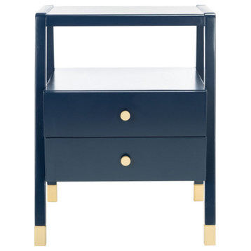 Vinni 2 Drawer 1 Shelf Accent Table, Navy/Gold