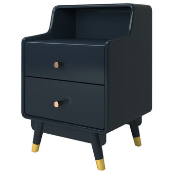 Modern Blue Nightstand Stylish Bedside Table with 2 Drawers with Shelf