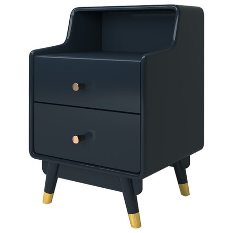 Modern Blue Nightstand Stylish Bedside Table with 2 Drawers with Shelf