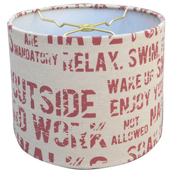 Linen Cream and Red Relaxing Phrase Print Hardback Lamp Shade, 15"x16"x10"