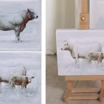 "Cows" Stretched Canvas, Set of 2