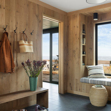 White Oak Paneling in Sleek Modern Rustic Entryway Mudroom