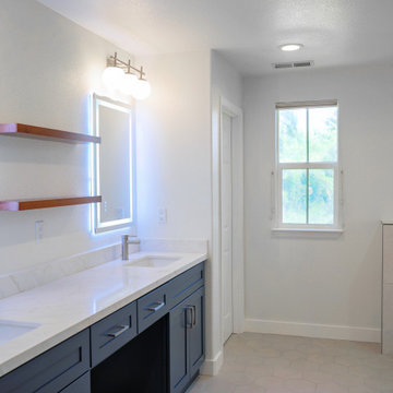 Modern Navy Blue Bathroom Vanity with LED Backlit Mirrors