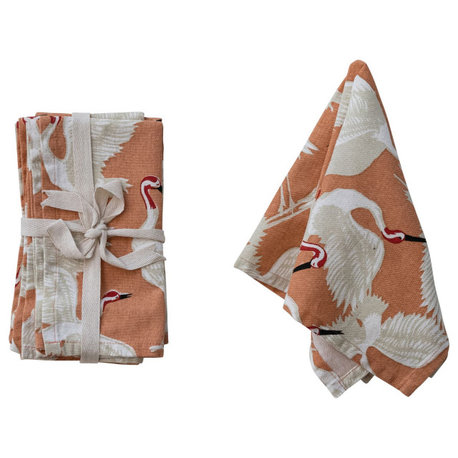4-Piece Cotton Printed Napkins With Bird Pattern, Multicolor