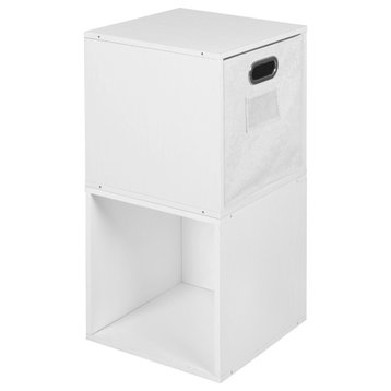 Niche Cubo Storage Set - 2 Cubes and 1 Canvas Bin- White Wood Grain/White