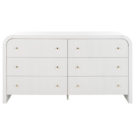 Safavieh Couture Liabella 6 Drawer Curved Dresser, White/Gold, White/Gold