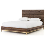 Four Hands - Tiller Bed,King - Reclaimed materials deliver depth to streamlined shaping. Mixed, vintage brown-finished woods maintain their natural knots and graining for a richly organic look. Slim brass legs add a touch of trend-forward polish.