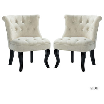 Upholstered Accent Chair With Tufted Back, Set of 2, Beige