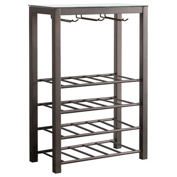 Trier 4 Tier Wine Rack Stand, Pewter Metal & Tempered Glass Top