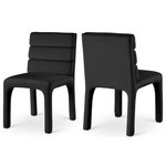 Meridian Furniture - Kai Upholstered Dining Chair, Black, Velvet, Set of 2 - Create a refined yet modern vibe in your dining room with the addition of these Kai velvet dining chairs to your space. These lovely chairs feature a contemporary look that makes them the center of attention. Luxurious black velvet upholster covers the chair's back, seat, and legs, lending it a soft-to-the-touch feel, and the back is padded with soft foam and channel tufted for added comfort dinner guests can appreciate.