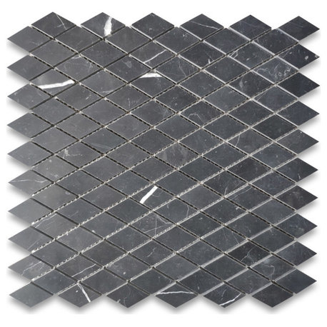 Nero Marquina Black Marble 1x1-7/8 Rhomboid Diamond Mosaic Tile Honed, 1 sheet