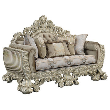 ACME Sorina Loveseat With 5 Pillows, Velvet, Fabric and Antique Gold Finish