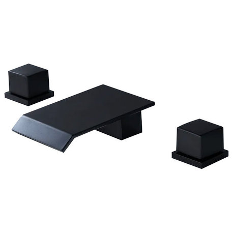 Moda Waterfall Widespread Bathroom Sink Faucet Square Double Handle, Matte Black