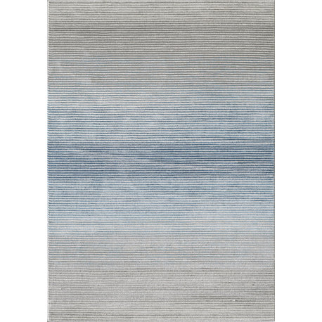 Abani Vista Modern Area Rug, Ombre Linear Blue and Gray, 6'x9'