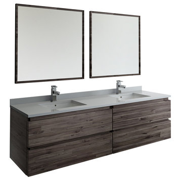 Formosa Wall Hung Double Sink Modern Bathroom Vanity With Mirrors, 72"