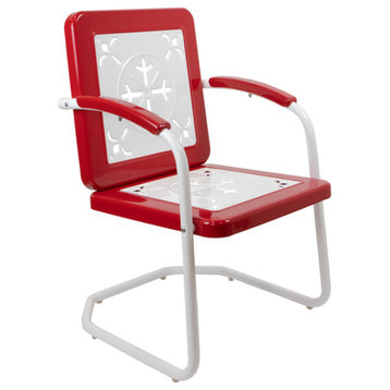 35" Square Outdoor Retro Tulip Armchair Red and White