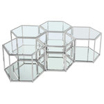 Meridian Furniture - Sei Glass Top Coffee Table With Mirrored Base, Chrome, 5-Piece - This SEI coffee table five-piece set puts you in complete control of the look of your space. Use a single table for a small space, or put together two or more tables for an expanded look when game night requires extra room for you to spread out. The beautiful chrome frame holds a glass top with mirrored base and parallel mirrored bottom shelf. The modular design lets you connect as many tables as you need for a custom solution to your requirements.