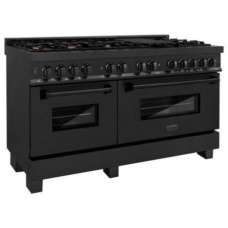 ZLINE Freestanding Range in Black Stainless Steel with Brass Burners (RAB-60)