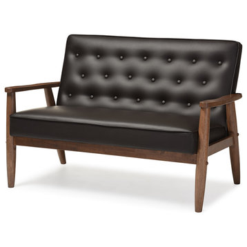 Sorrento Mid-century Retro Modern Brown Faux Leather Upholstered Wooden...