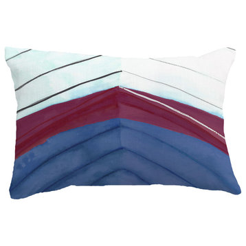 Boat Bow Center Geometric Print Pillow With Linen Texture, Royal Blue, 14"x20"