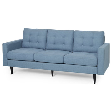 Contemporary Sofa, Cushioned Seat & Back With Waffle Button Tufting, Blue