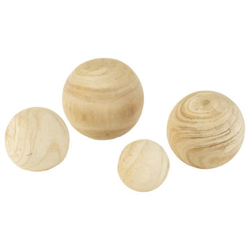 Assorted Natural Wood Round Decorative Sphere 4-Piece Set