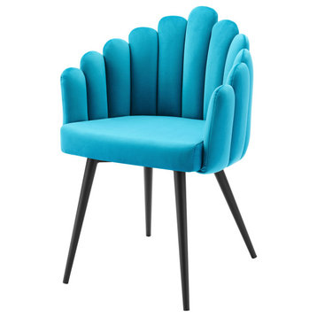 Side Dining Chair, Black Blue, Velvet, Modern, Kitchen Cafe Bistro Hospitality