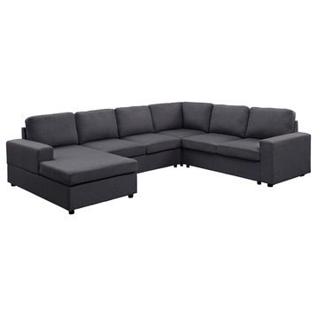 Warren Sectional Sofa With Reversible Chaise, Dark Gray Linen
