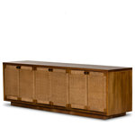 Four Hands - Macklin Media Console-Light Mahogany - Danish midcentury, modernized. Light-finished mahogany forms clean casing and a plinth-style base, with doors of woven paper cord for a high-texture touch.