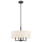 Livex Lighting - Livex Lighting English Bronze 4-Light Pendant Chandelier - This 4 light pendant from the Meridian collection has a clean, crisp look and contemporary appeal. The sleek design and angular arm feature a English bronze finish. The hand crafted oatmeal fabric hardback shade offers warm light for your surroundings.