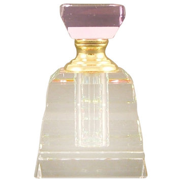 Pewter Crystal Glass Prism Top Multi Color Perfume Bottle