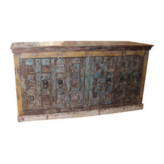 Mogul Interior - Consigned Huge Antique Sideboard Console Rustic Chest Buffet Solid Wood Interior - Buffets and Sideboards